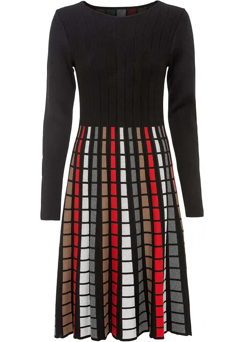 Strikket kjole med rutemønster, bonprix