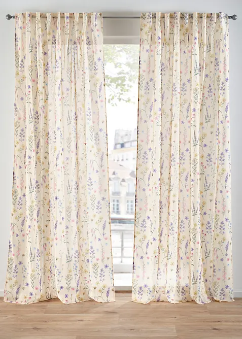 Gardin med trykt blomsterm&oslash;nster (2-pack), bonprix