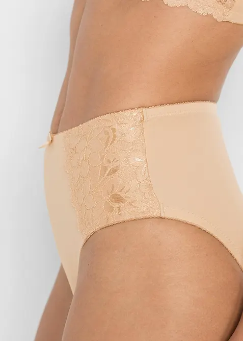 Truse med h&oslash;y midje og nydelige blonder (2-pack), bonprix