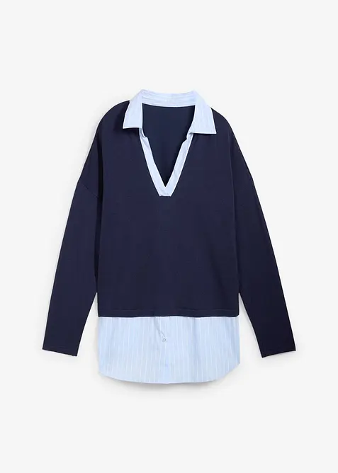 Genser i finstrikk med bluse-innfelling, bonprix