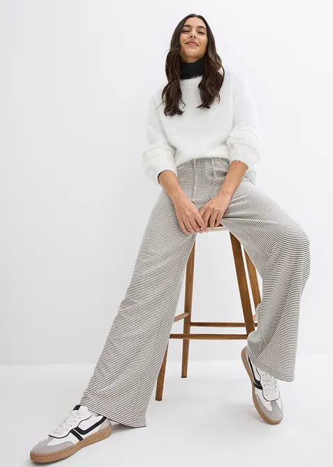 Stripete jerseybukse av bomullsmiks med snor i livet, bonprix