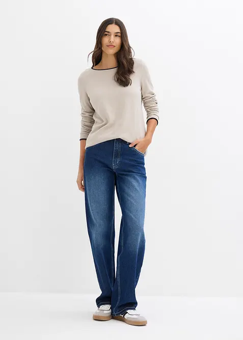 Finstrikket genser i bomullsmiks, bonprix