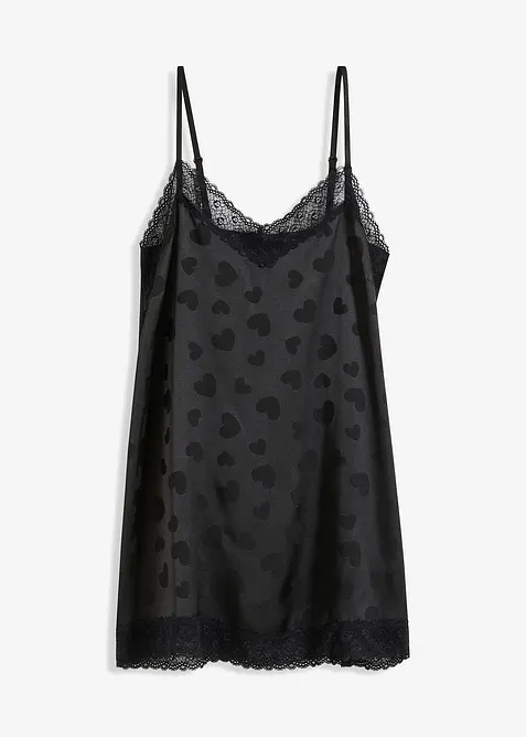 Neglisj&eacute; i sateng med hjerter, bonprix