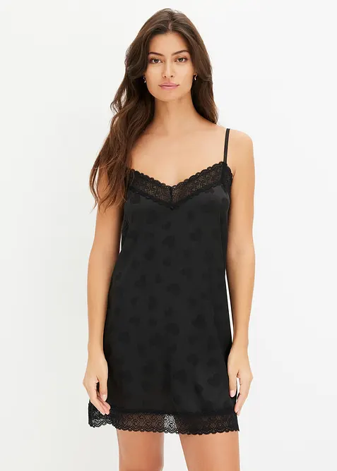 Neglisj&eacute; i sateng med hjerter, bonprix