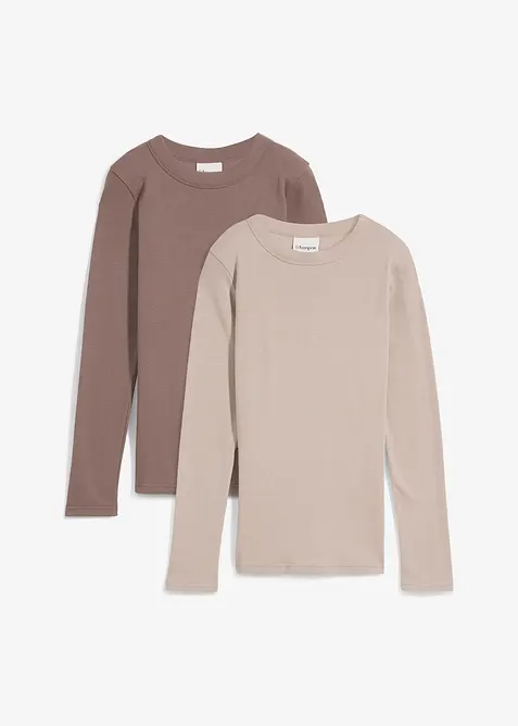 Topp i ribbemateriale med økologisk bomull (2-pack), bonprix