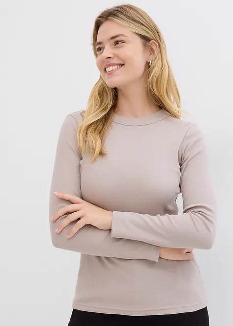 Topp i ribbemateriale med økologisk bomull (2-pack), bonprix