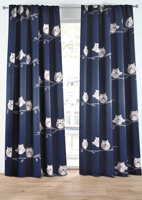 Mørkleggingsgardin med uglemønster (1-pack), bonprix