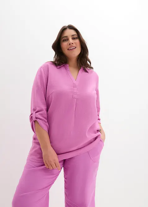 Bluse med 3/4-lang arm og lin, bonprix