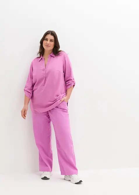 Bluse med 3/4-lang arm og lin, bonprix