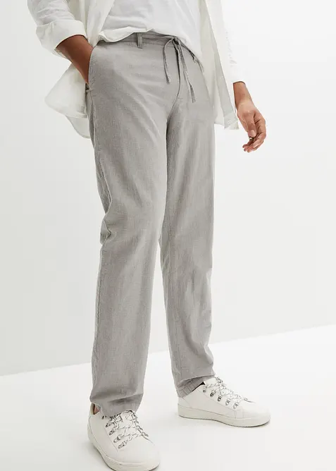 Regular Fit-pull on-bukse i chinos-modell med lin, Straight, bonprix