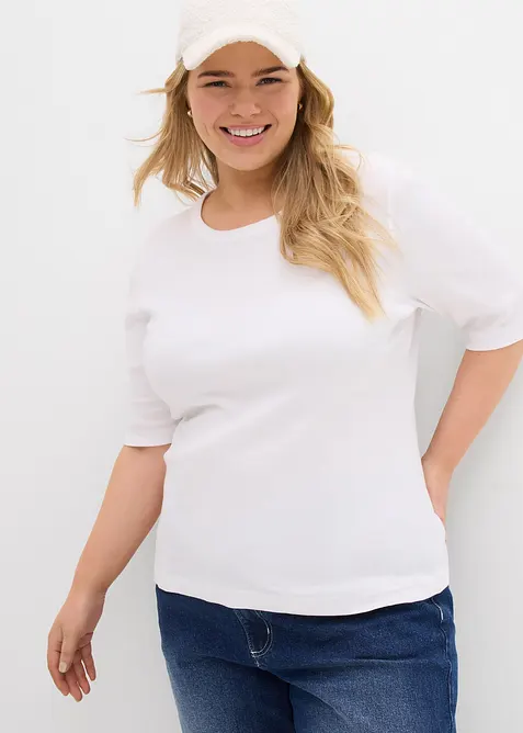 Ribbestrikket topp med &oslash;kologisk bomull (2-pack), bonprix