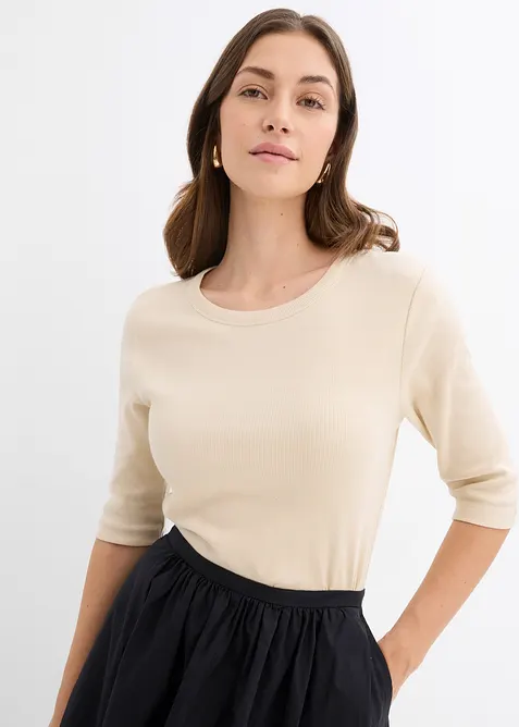 Ribbestrikket topp med &oslash;kologisk bomull (2-pack), bonprix