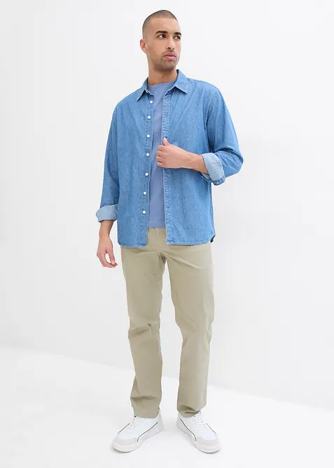 Regular fit-chinos med belte og elastisk linning, Straight, bonprix