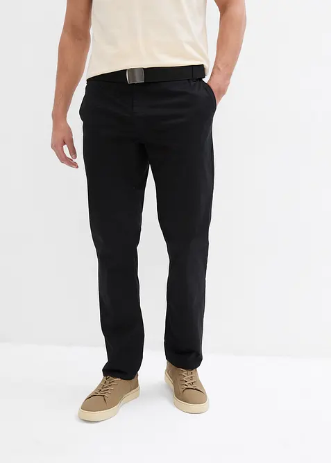 Regular Fit-chinos med belte og komfortlinning, Straight, bonprix