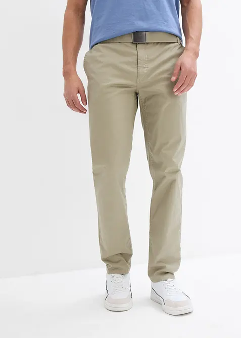 Regular fit-chinos med belte og elastisk linning, Straight, bonprix