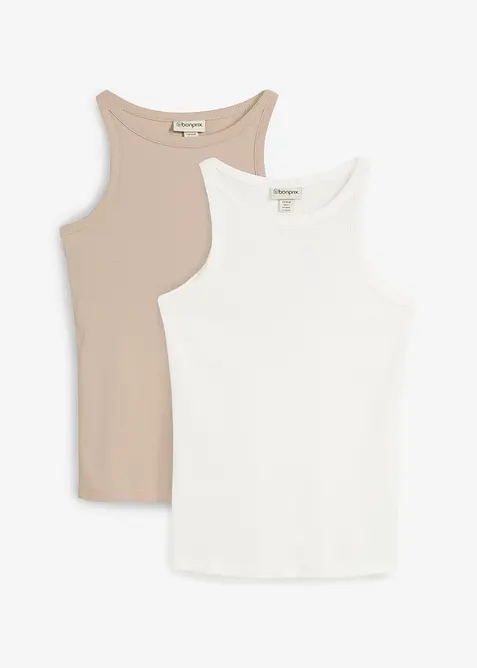 Ribbet topp i 100% &oslash;kologisk bomull (2-pack), bonprix