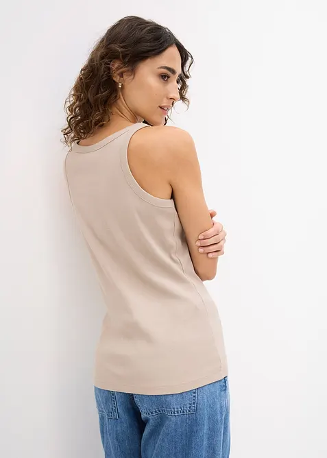 Ribbet topp i 100% &oslash;kologisk bomull (2-pack), bonprix