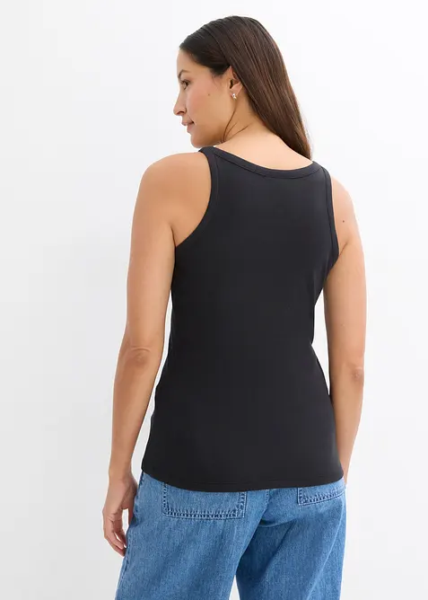 Ribbet topp i 100% &oslash;kologisk bomull (2-pack), bonprix