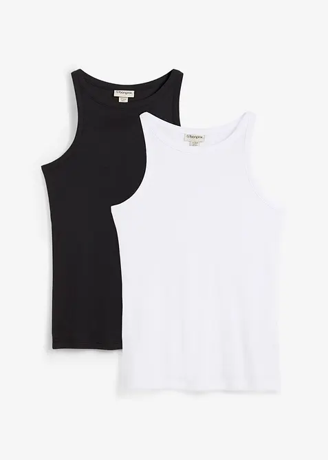 Ribbet topp i 100% &oslash;kologisk bomull (2-pack), bonprix