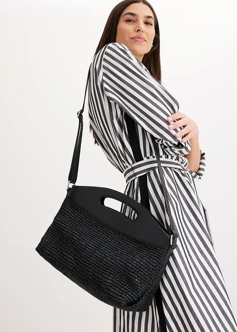 Skulderveske i strå med skinnhank, bonprix