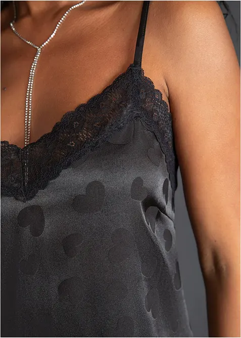 Neglisj&eacute; i sateng med hjerter, bonprix