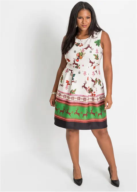 Ettersittende kjole i formstabilt scuba-materiale med julemotiv, bonprix
