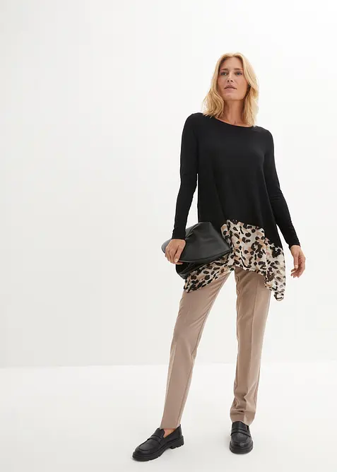 Trikotbluse i viskosemiks med chiffonkant i falden, bonprix