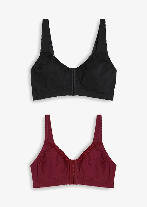 BH uten b&oslash;yle med lukning foran og bomull (2-pack), bonprix