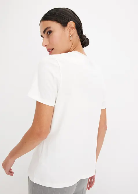 Topp med strikket kant p&aring; ermene og glittergarn, bonprix