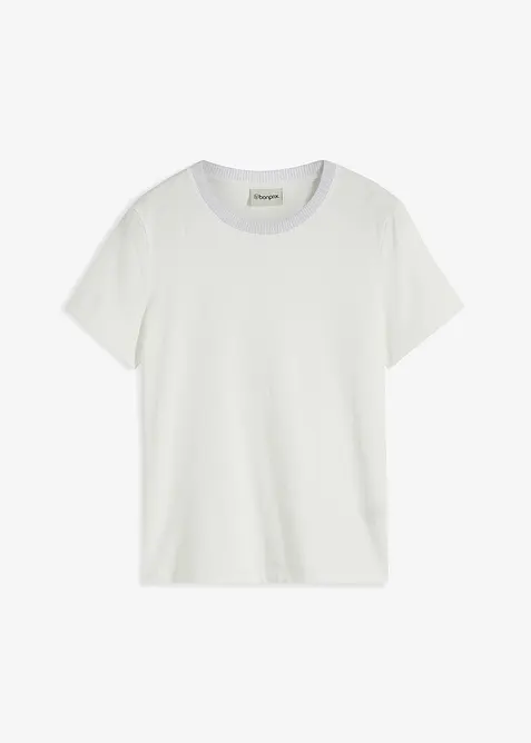 Topp med strikket kant p&aring; ermene og glittergarn, bonprix