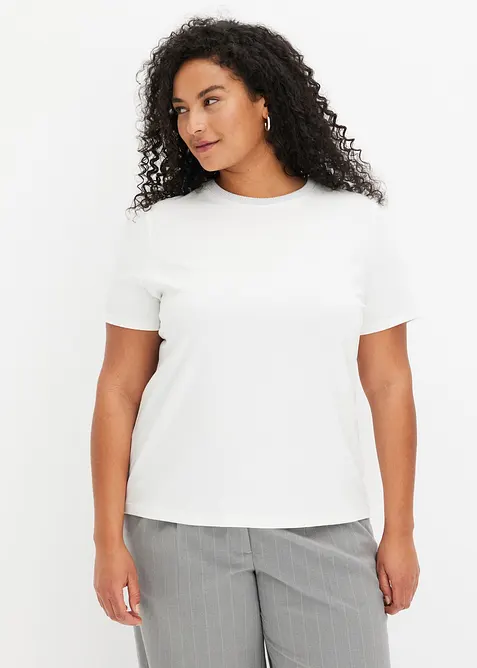 Topp med strikket kant p&aring; ermene og glittergarn, bonprix