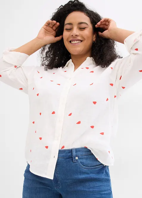 Musselin-bluse med hjertem&oslash;nster, bonprix