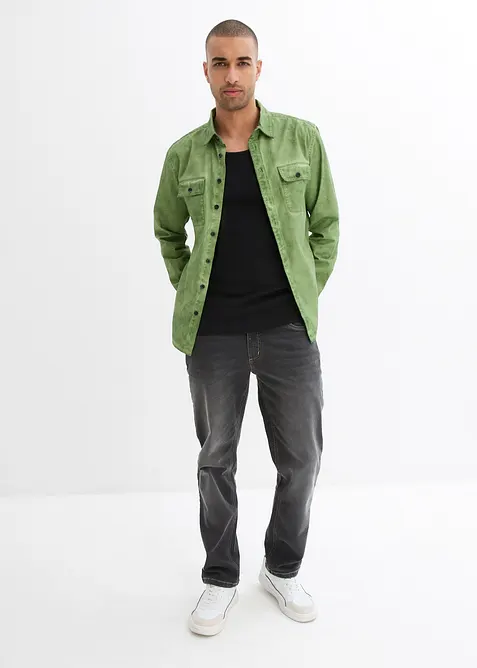 Langermet skjorte i 100% bomull i vasket look, bonprix