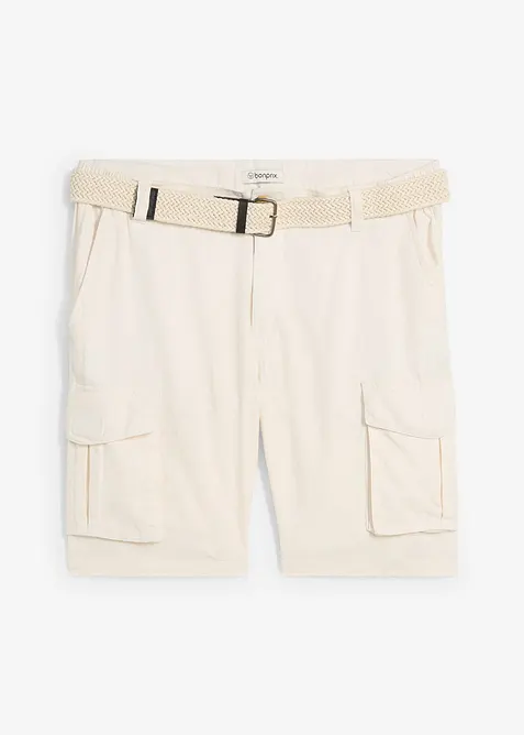 Regular Fit-cargo-bermudashorts i lin-miks med belte, bonprix
