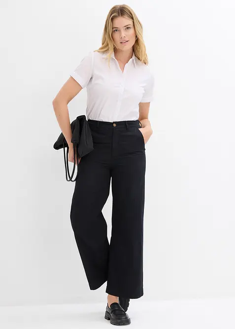 Vid bukse i ren bomull, High Waist, bonprix