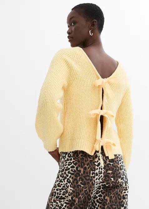 Vendbar strikkejakke med sløyfe, bonprix