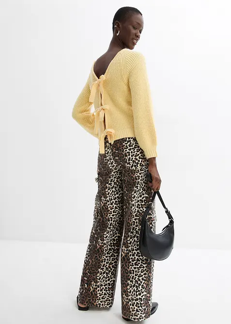 Vendbar strikkejakke med sløyfe, bonprix