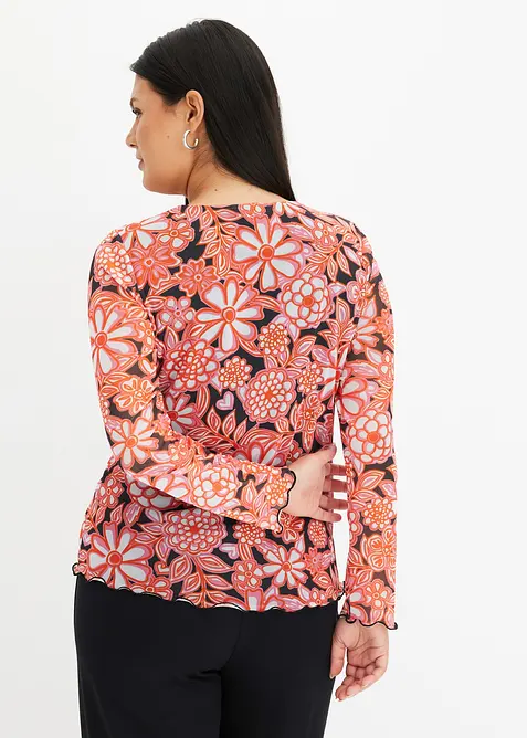 M&oslash;nstret, langermet topp i mesh, bonprix