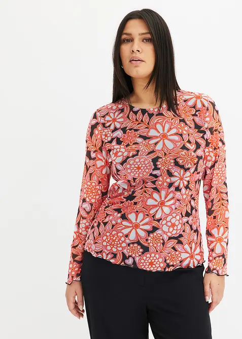 M&oslash;nstret, langermet topp i mesh, bonprix