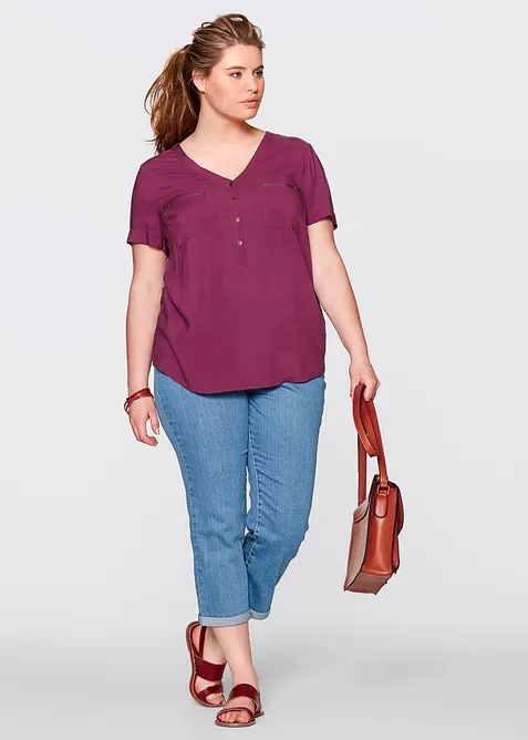 Bluse i viskose, kort arm, bonprix
