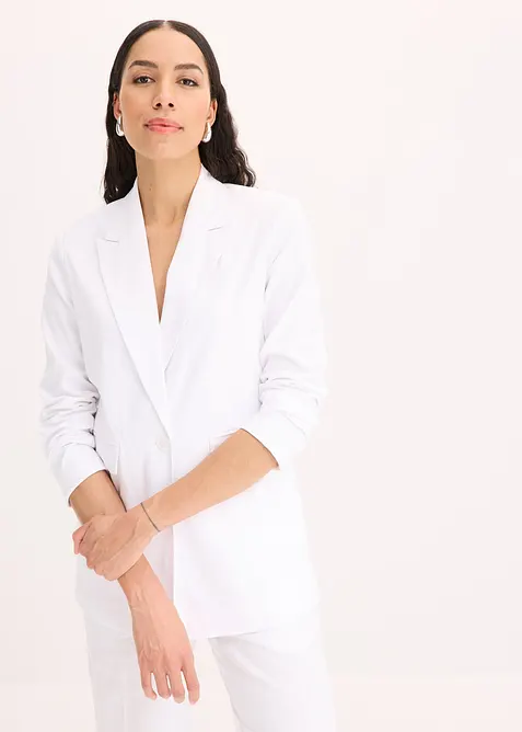 Ledig blazer med lin og bred krage med slag, bonprix