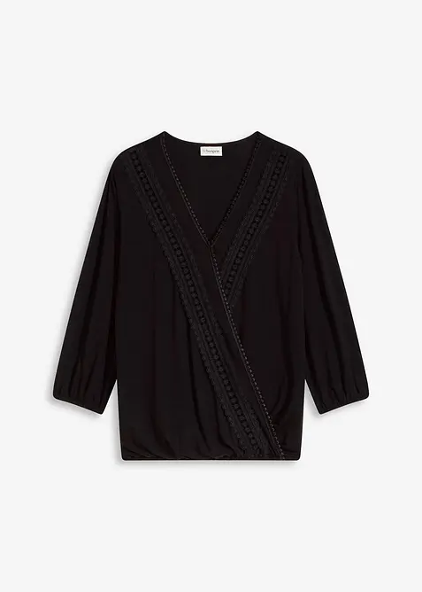 Omslagstopp med 3/4-lange ermer og blonder, bonprix