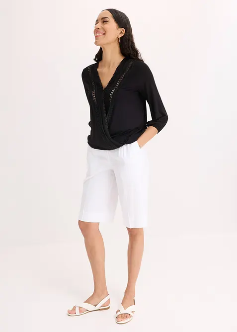 Omslagstopp med 3/4-lange ermer og blonder, bonprix