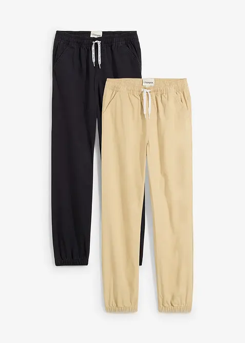 Regular Fit-pull on-bukse i 100% bomull (2-pack), bonprix