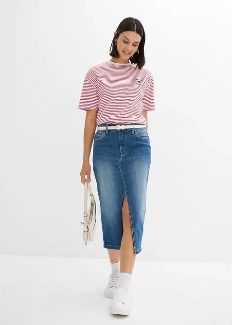 T-skjorte med stripem&oslash;nster og broderi, bonprix