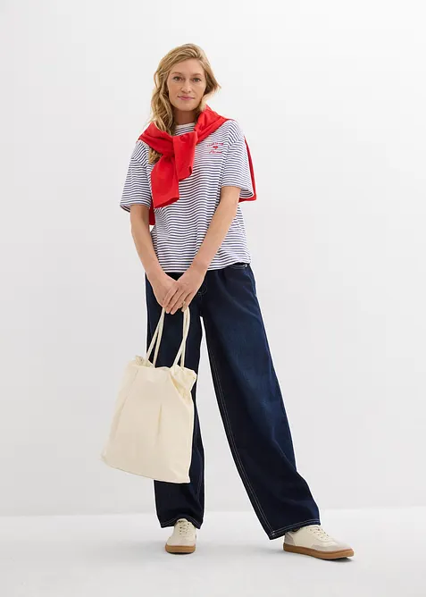 T-skjorte med stripemønster og broderi, bonprix