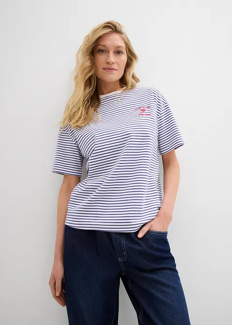 T-skjorte med stripemønster og broderi, bonprix