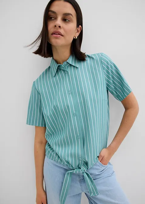 Kortermet bluse med knute-detalj og stripemønster, bonprix