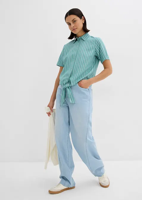 Kortermet bluse med knute-detalj og stripemønster, bonprix