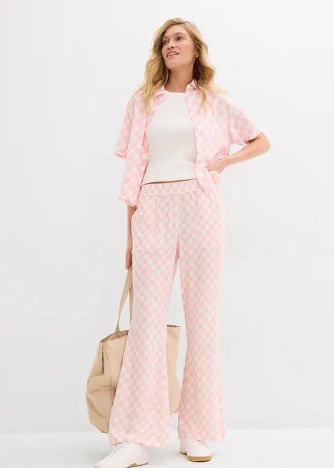 Rutete vid bukse av fint fallende viskose, bonprix